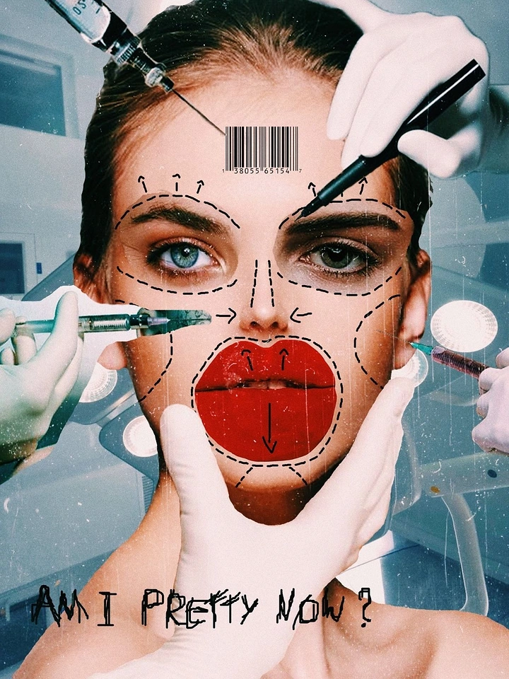Plastic Surgery Clinics creative ad: Annotated face creates provocative beauty critique