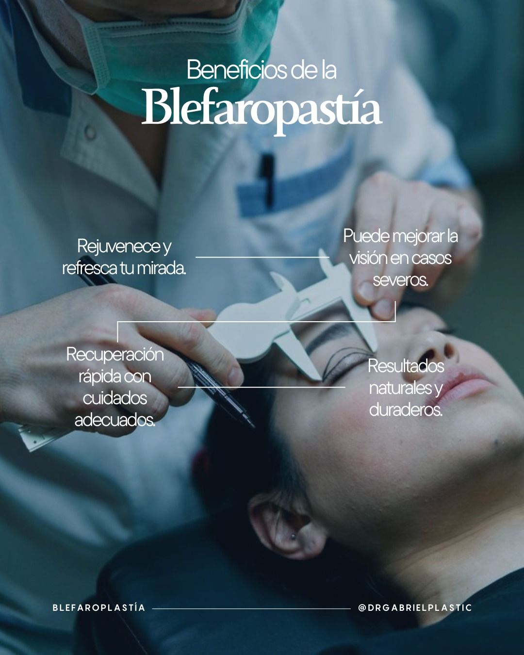 Creative: Plastic surgeon measuring a patient's eyelid area during a clinical procedure