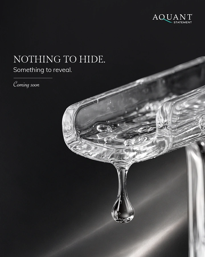 Cement, Steel & Building Materials creative ad: Transparent glass faucet with a hanging water drop