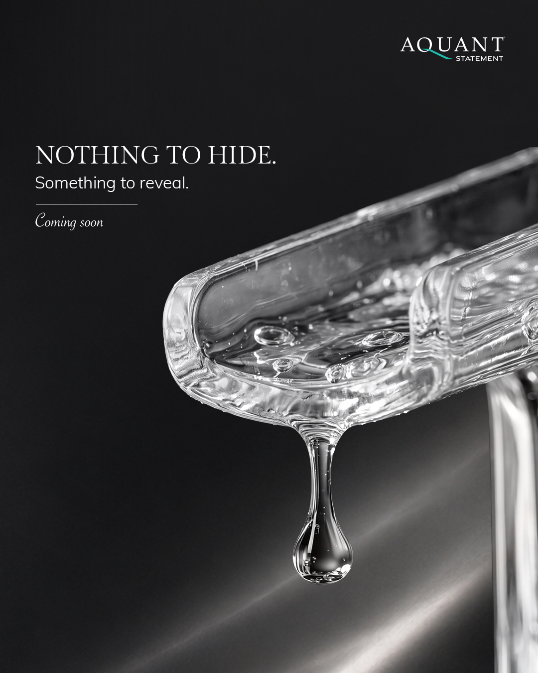 Instagram post: Transparent glass faucet with a hanging water drop