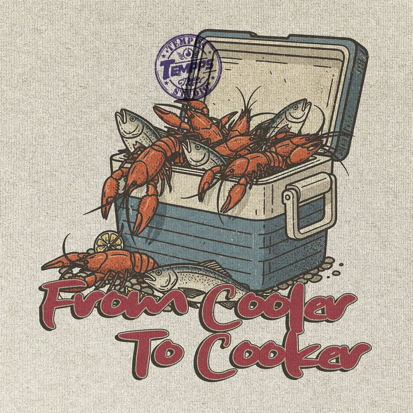 Instagram post: Playful cooler-to-cooker seafood pun, slide 1