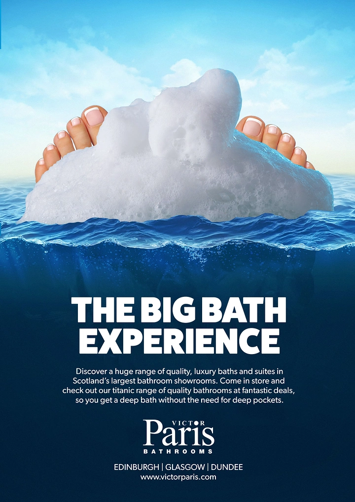 Home Renovation & Remodeling creative ad: Bath experience becomes oceanic visual metaphor