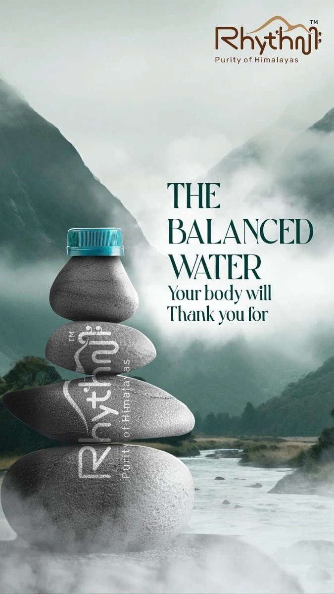 Packaged Drinking Water creative ad: Balanced-stone metaphor for balanced water