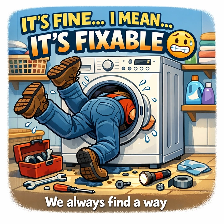 Appliance Repair creative ad: Witty fixable dryer rescue illustration