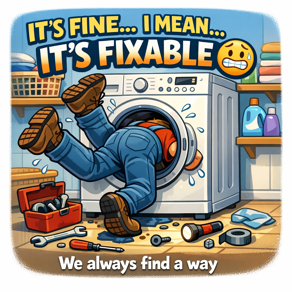 Instagram post: Witty fixable dryer rescue illustration