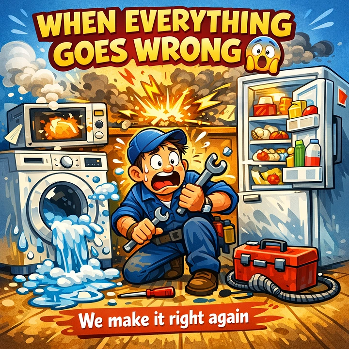 Appliance Repair creative ad: Comic repair rescue concept