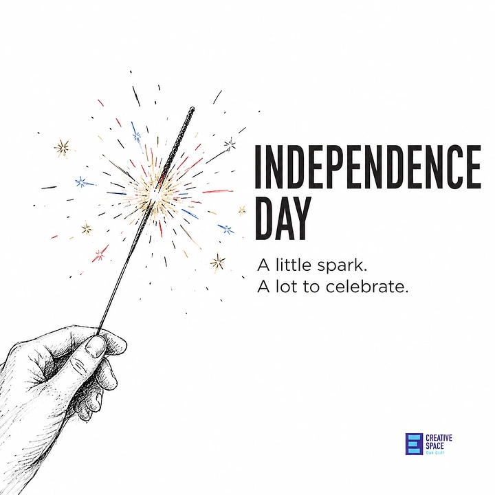 Independence Day creative ad: Pen-and-ink hand holding a lit sparkler