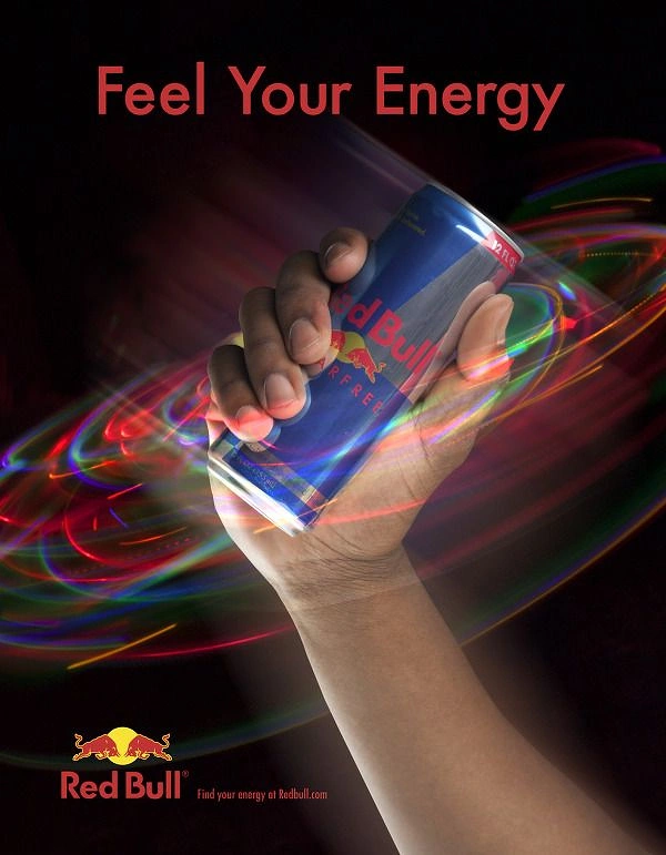 Energy & Sports Drinks creative ad: Energy trails create dynamic product metaphor