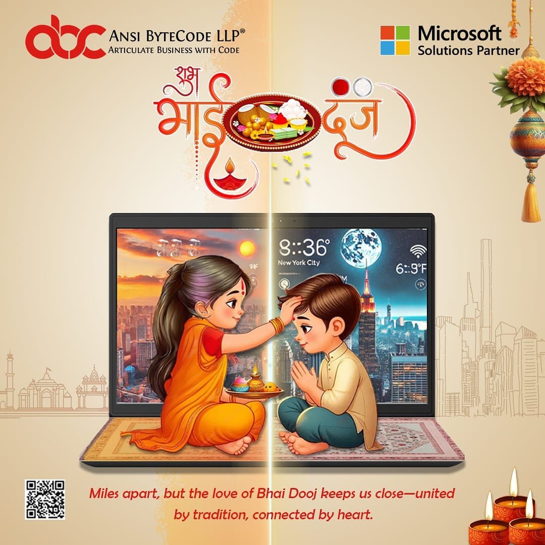 Sister applying tilak to brother across a split laptop screen