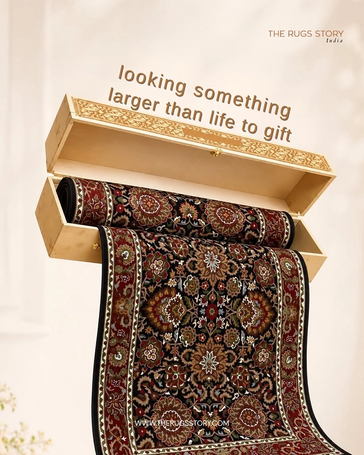 Rugs & Carpets creative ad: Rug gift box becomes oversized reveal