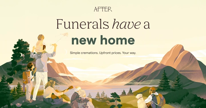 Funeral Services creative ad: Witty 'new home' copy, warm illustration