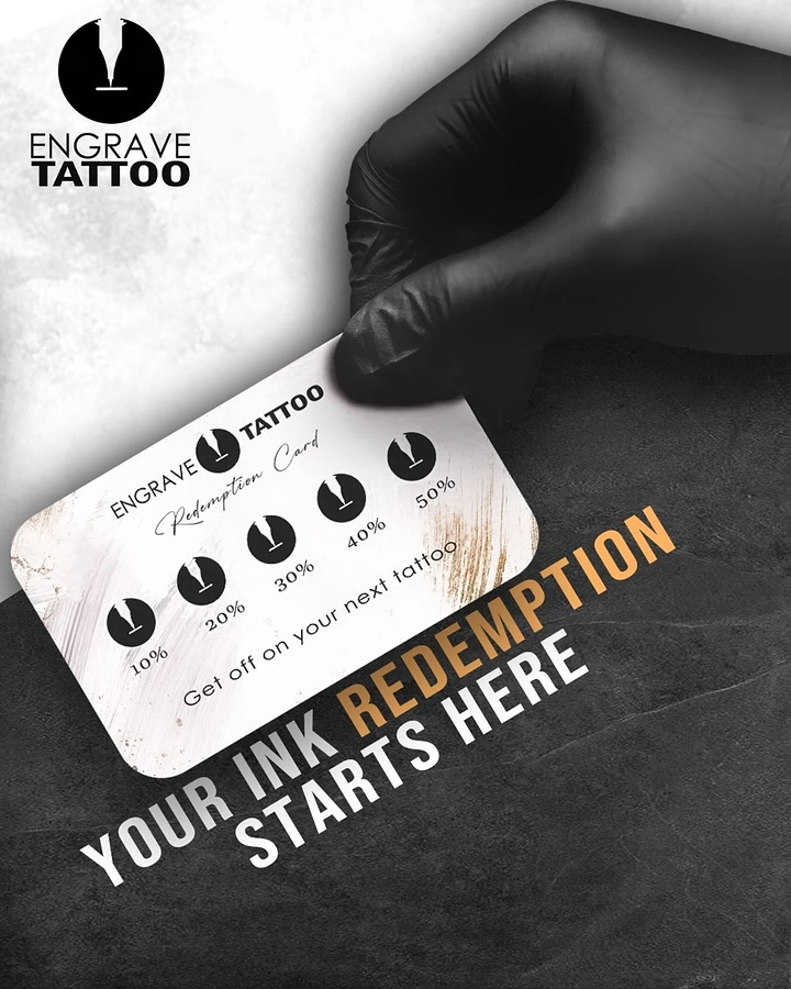 Tattoo Studios creative ad: Gloved hand holding loyalty punch card