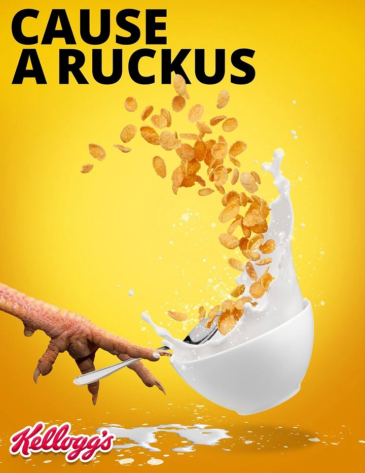 Breakfast Cereals & Oats creative ad: Cereal splash visualizes raucous energy