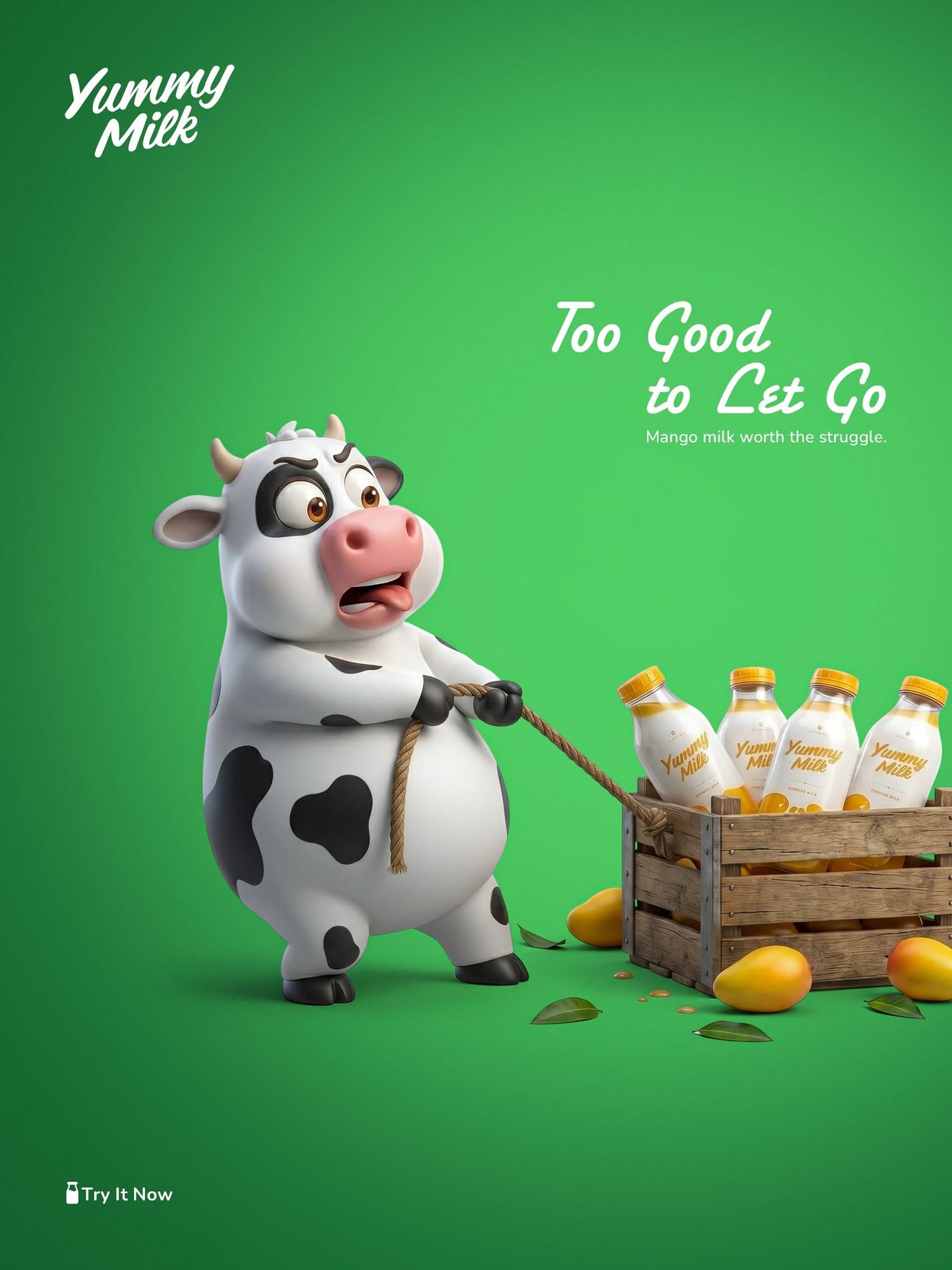 Instagram post: Cow tugging crate, 'Too Good to Let Go'