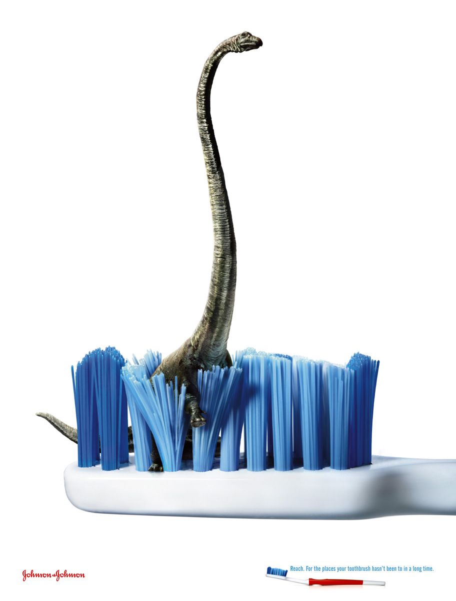 Poster: Long-necked dinosaur emerging from toothbrush bristles