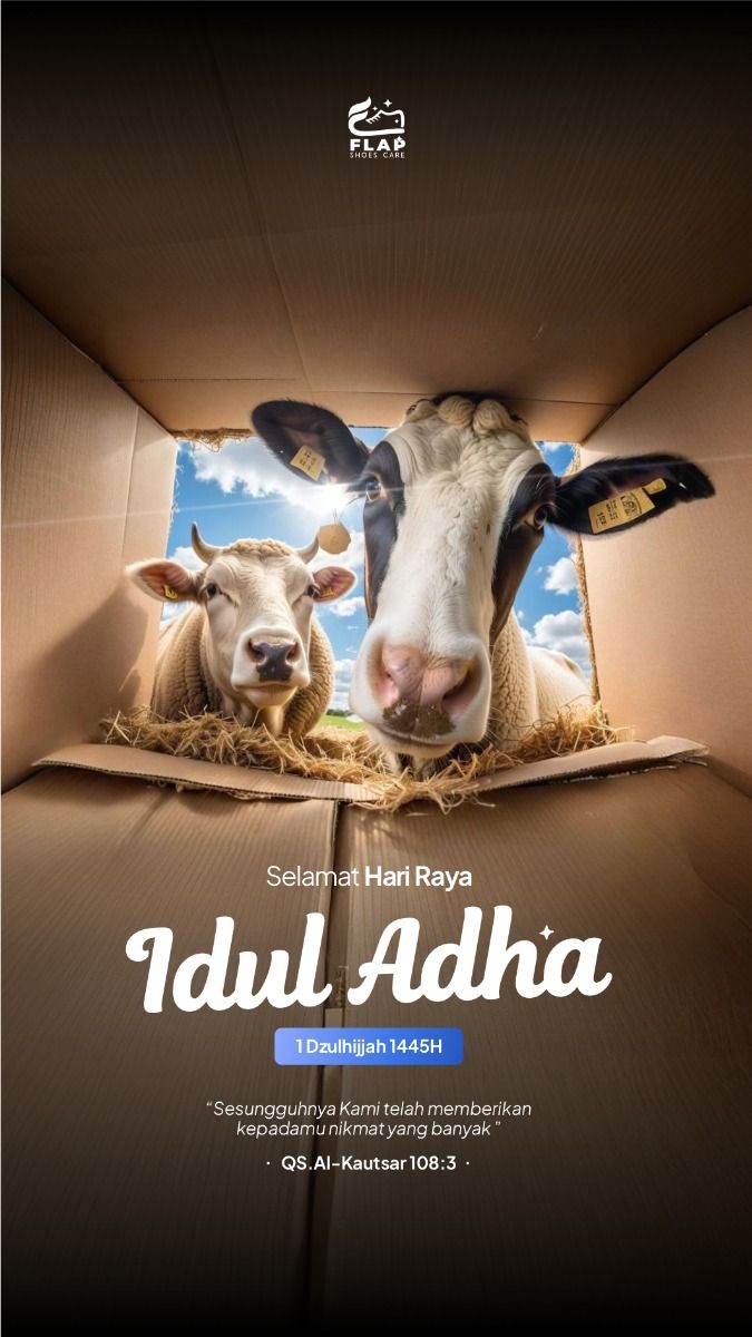Eid Story: Cow and sheep peering into a cardboard box from above