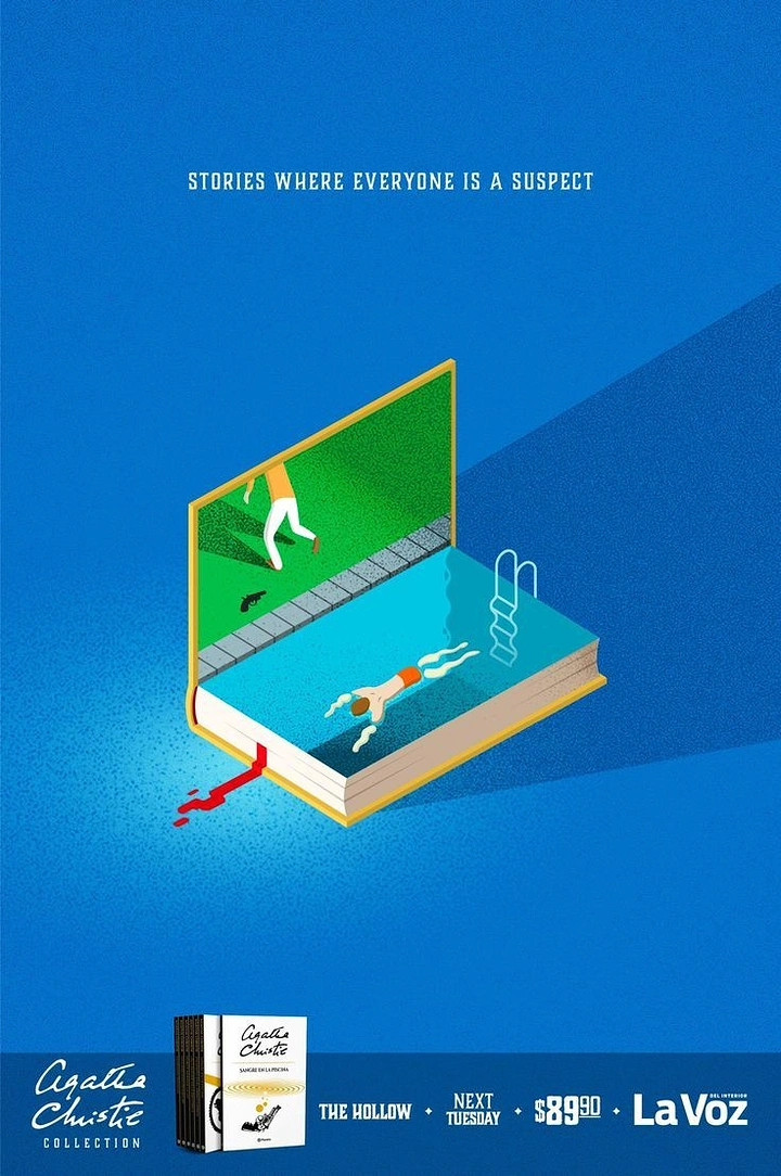 Bookstores creative ad: Open book becomes crime-scene pool