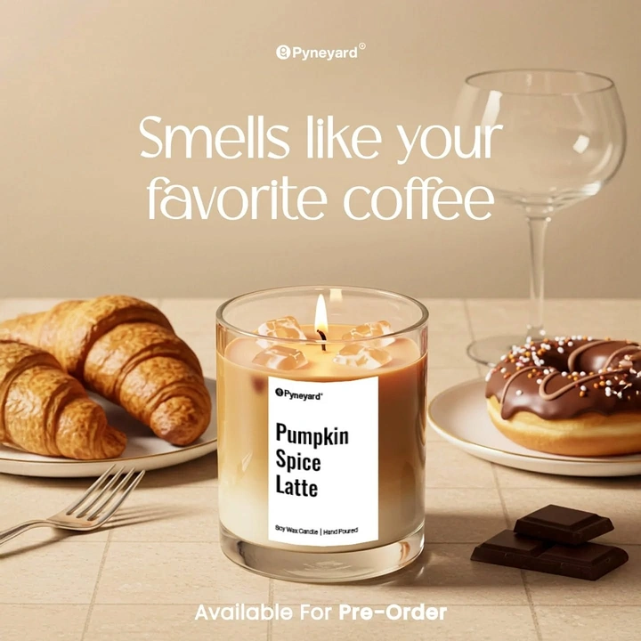 Candles & Home Fragrance creative ad: Candle staged as café breakfast, coffee scent