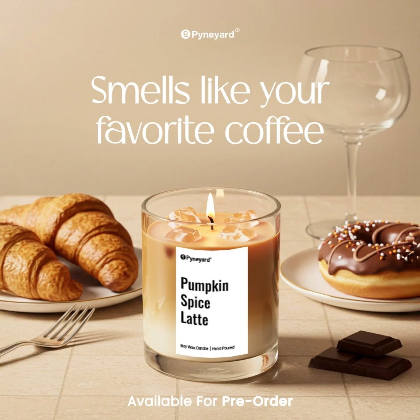 Instagram post: Candle staged as café breakfast, coffee scent