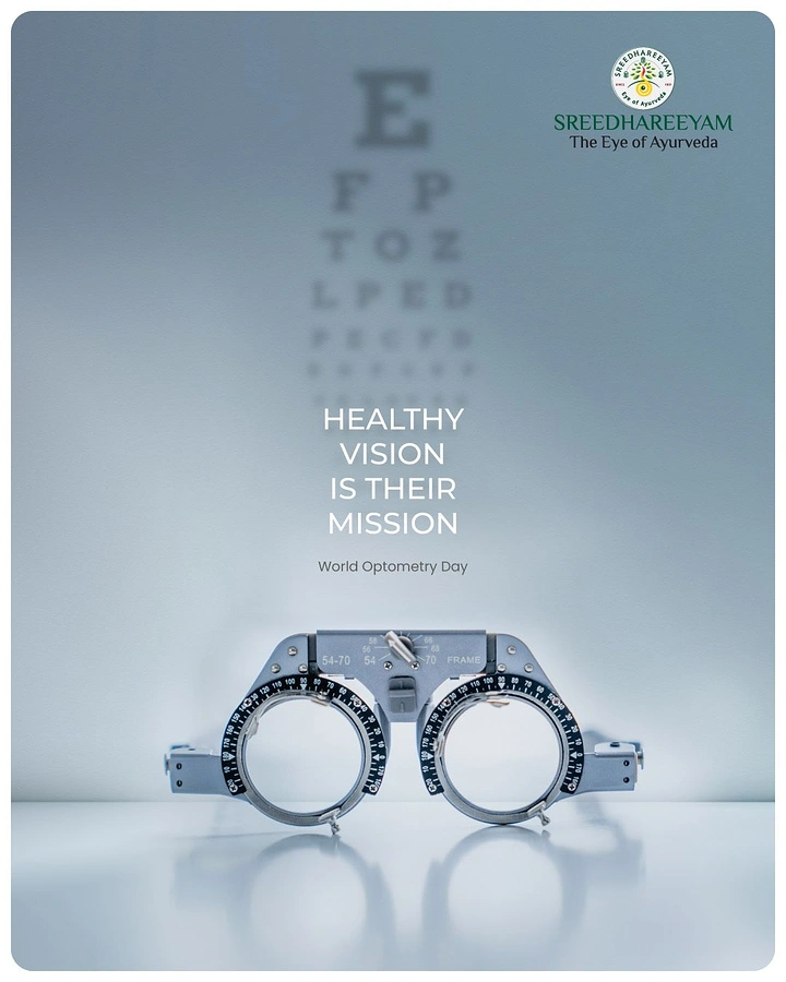 Creative ad: Optometrist trial lens frame in front of a blurred eye chart