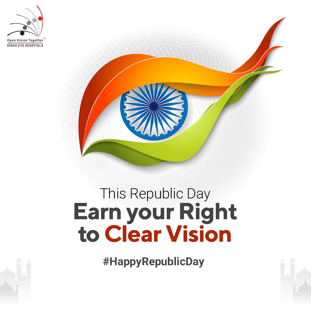 Republic Day Instagram post: Eye formed by saffron and green ribbons with Ashoka Chakra iris