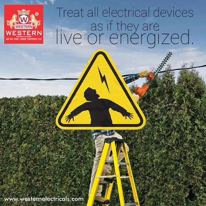 Electricians creative ad: Hazard sign figure replaces man on ladder