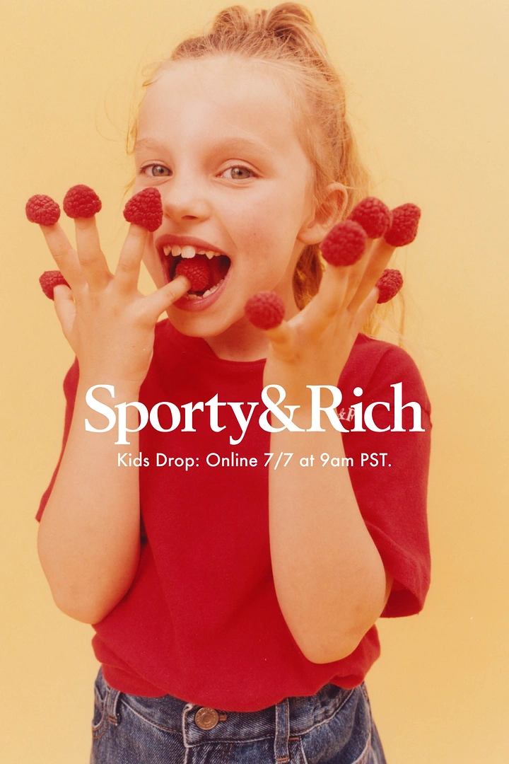 Kids Clothing creative ad: Raspberry fingertips, sweet drop teaser