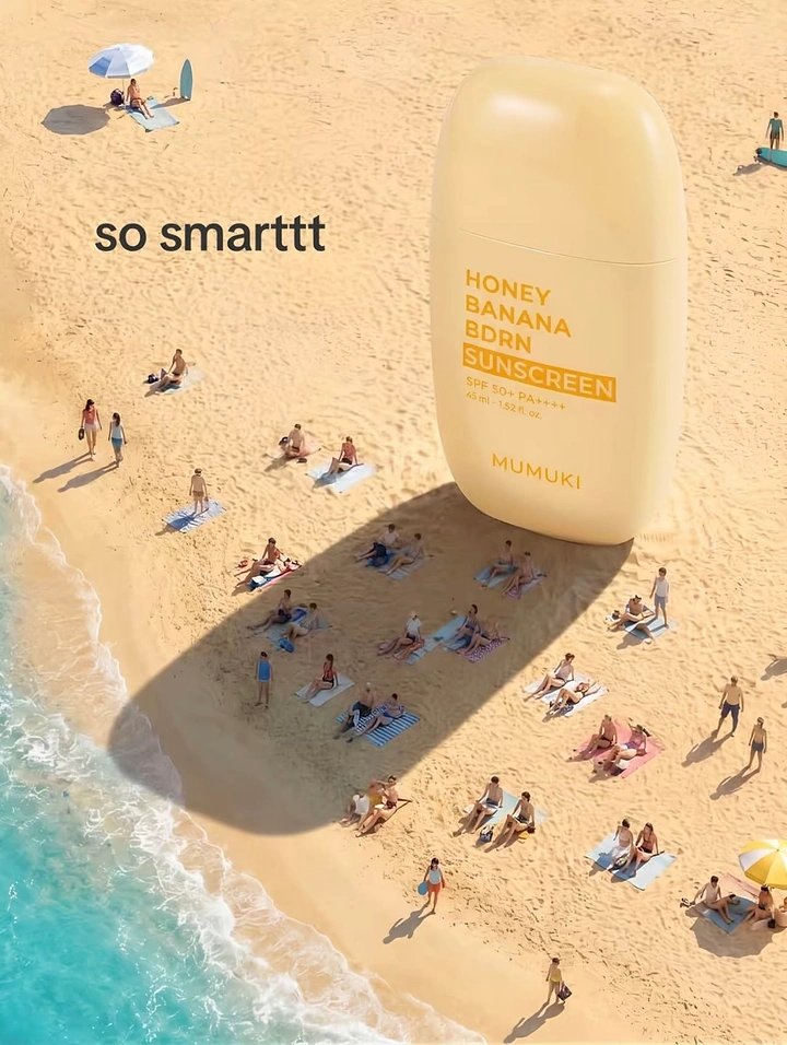 Sunscreen & Sun Care creative ad: Giant sunscreen bottle becomes beach landmark