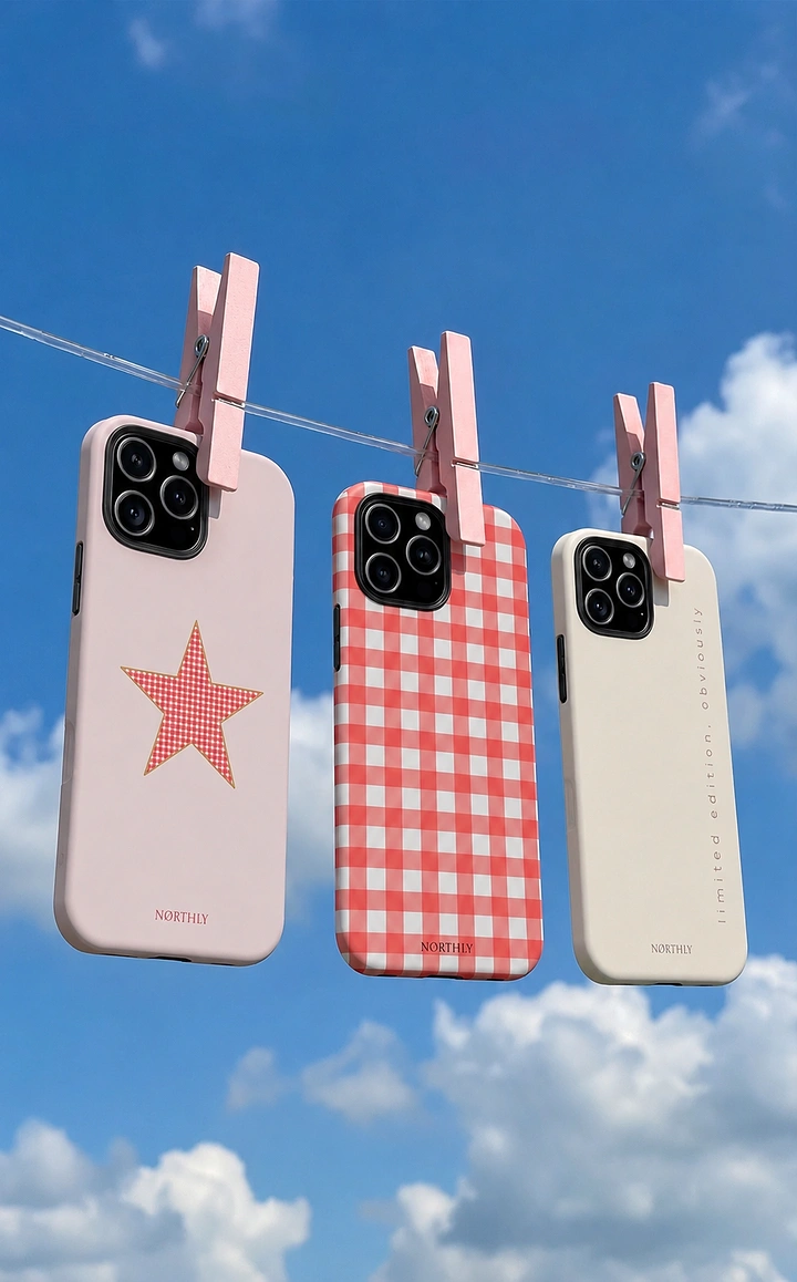 Phone Cases & Mobile Accessories creative ad: Cases become sky-hung laundry display