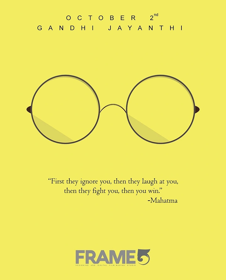 Gandhi Jayanti creative ad: Flat illustration of Gandhi's round wire-rim spectacles