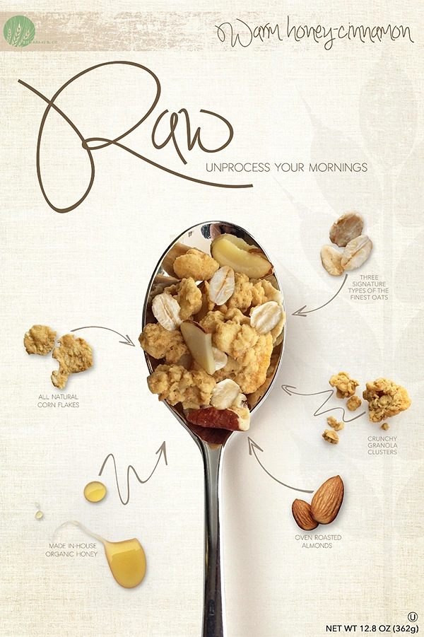 Breakfast Cereals & Oats creative ad: Ingredient map turns cereal into infographic