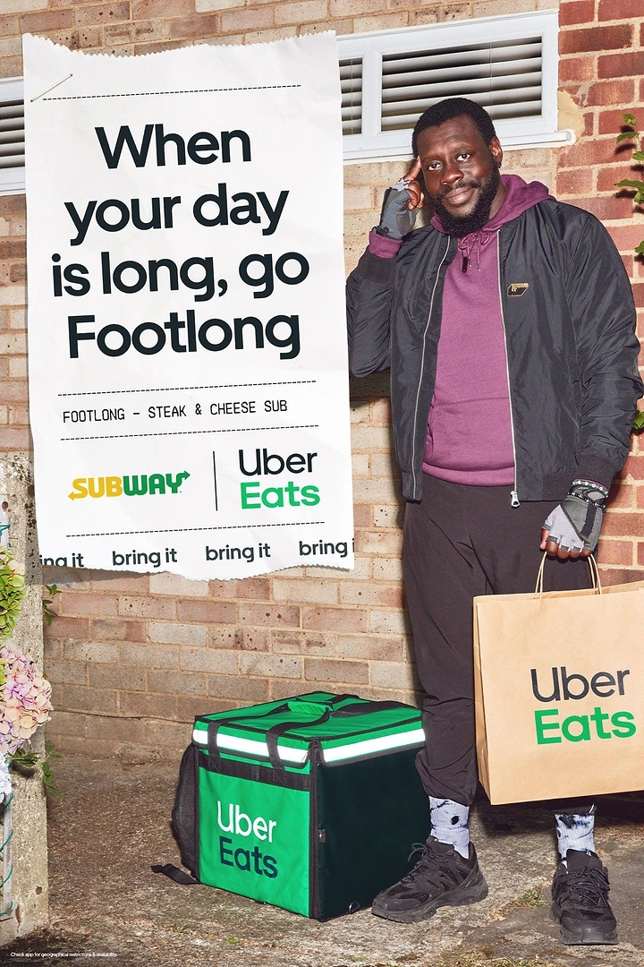 Food Delivery Apps creative ad: Footlong copy cleverly matches the long-day setup