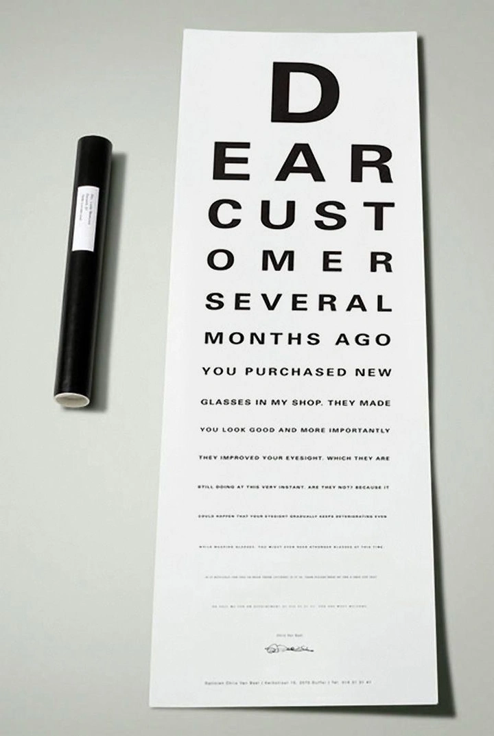 Opticians & Eye Care creative ad: Customer letter set as eye chart