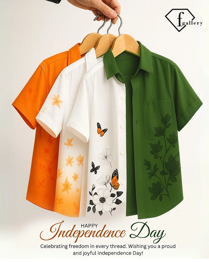 Independence Day creative ad: Three shirts on hangers form the flag