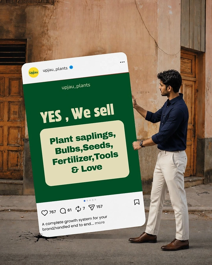 Landscaping & Gardening creative ad: Instagram post held up as physical signboard