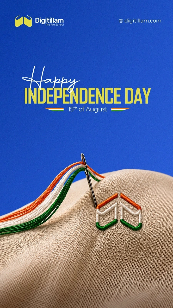Independence Day creative ad: Needle stitching the logo in tricolour thread on beige linen