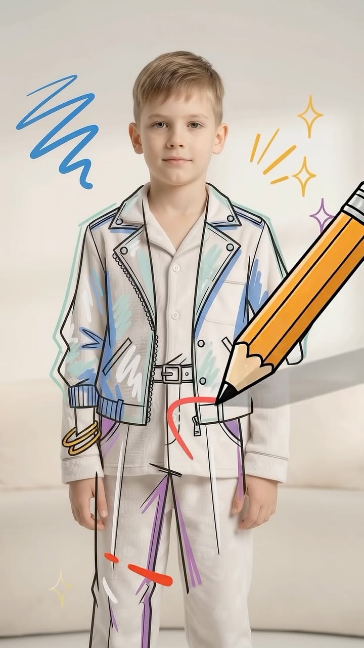 Story: Pencil sketching outfit onto child