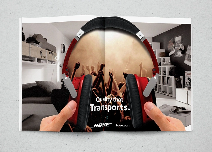 Headphones & Speakers creative ad: Headphones frame transport quality pun