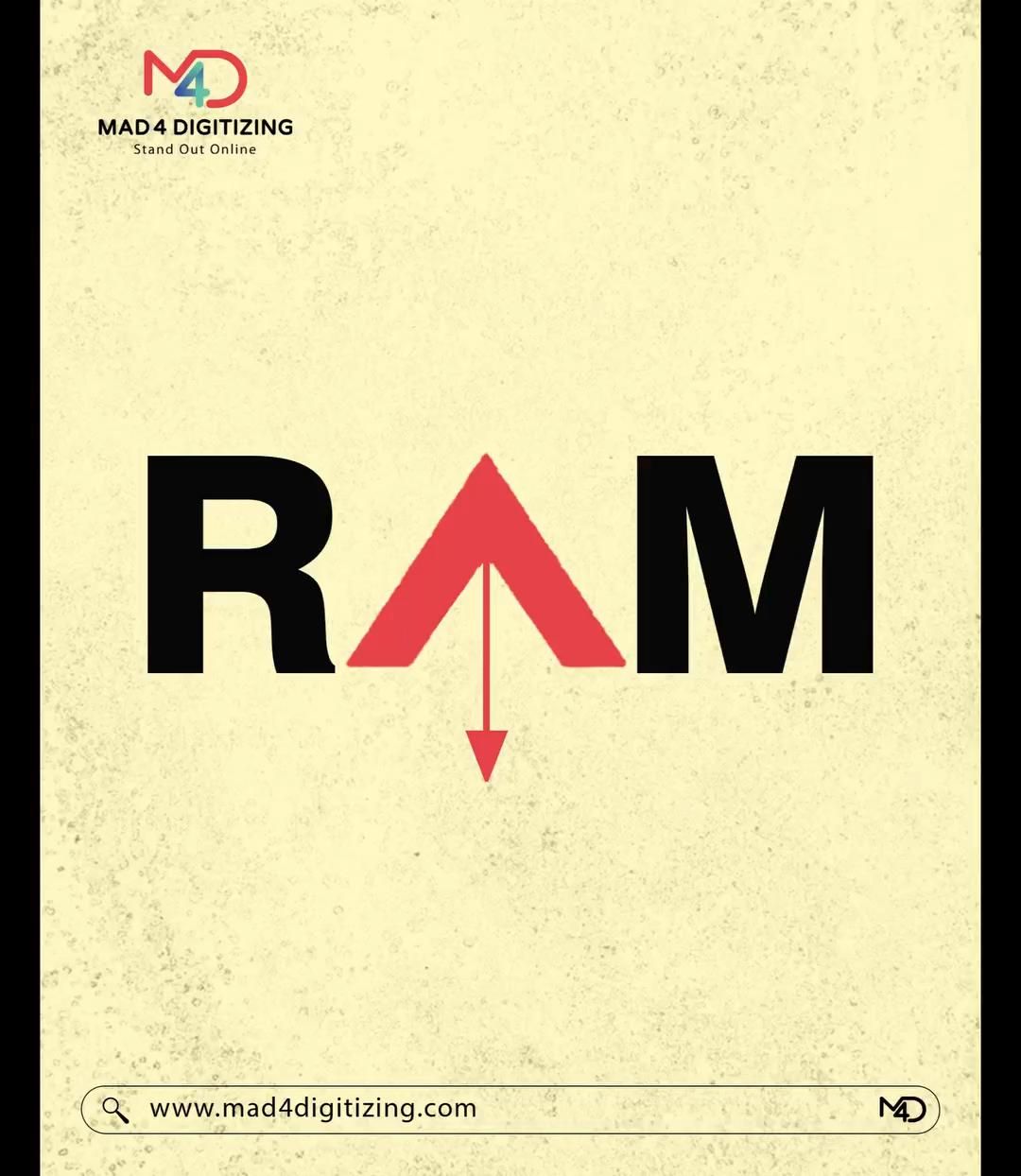 RAM wordmark with the A formed as a red upward arrow