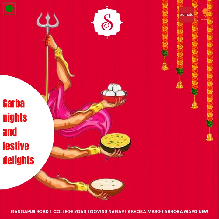 Navratri creative ad: Durga's arms serving festive dishes