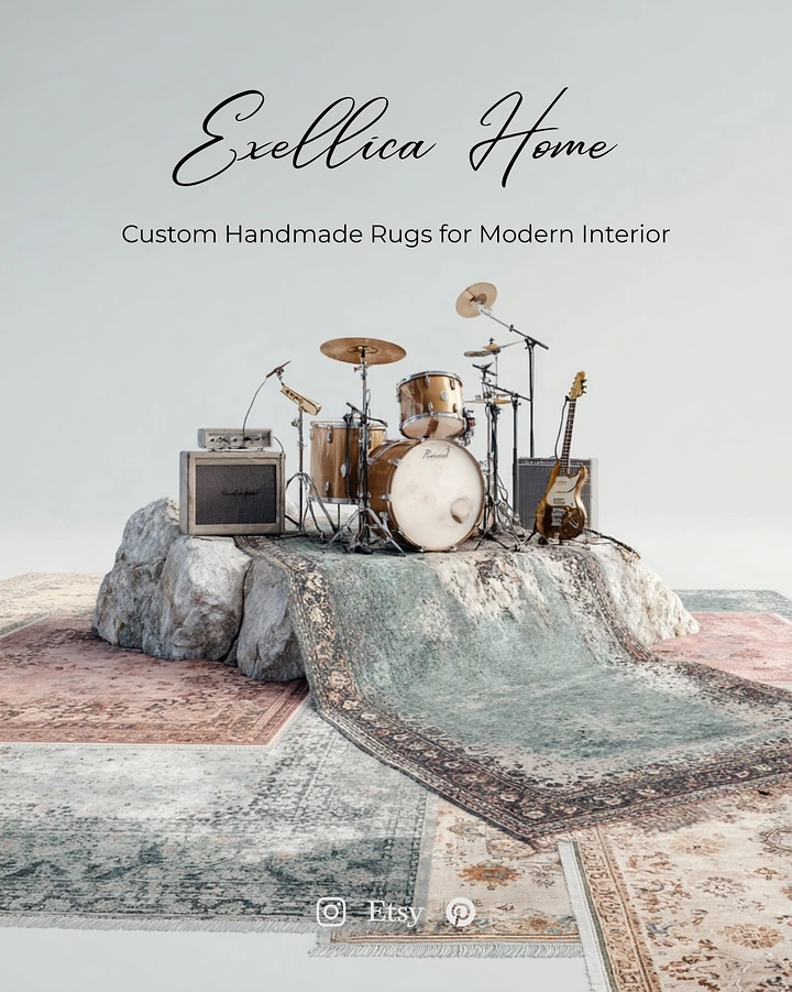 Rugs & Carpets creative ad: Rug presented as musician performance stage