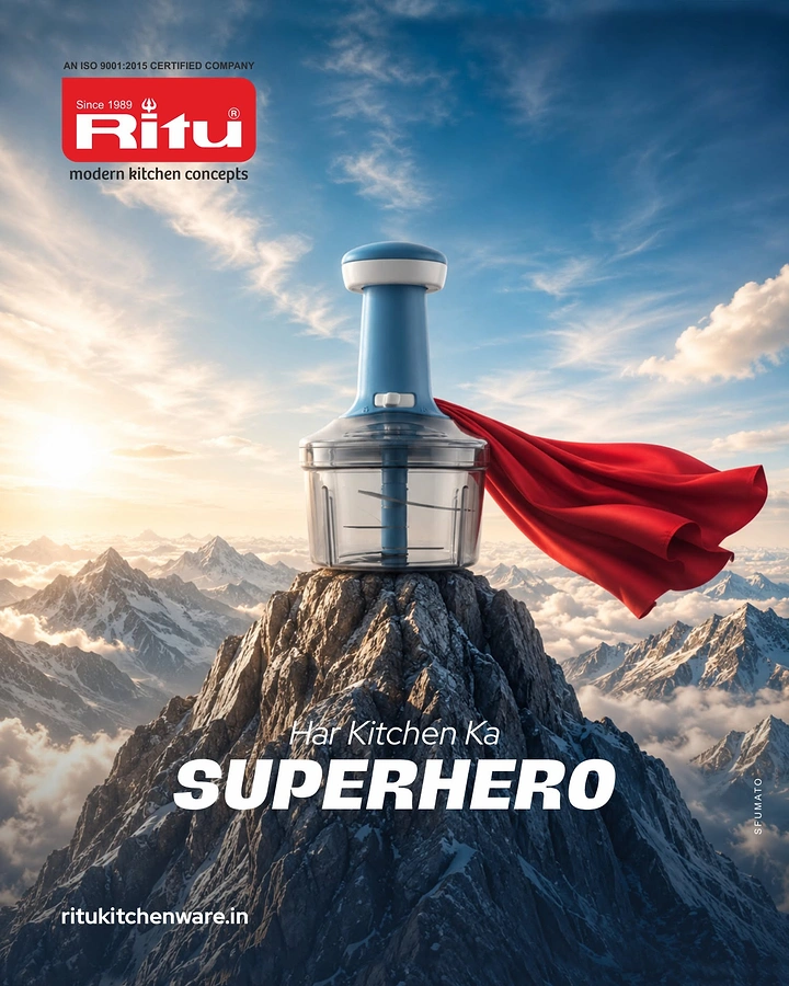 Home Appliances creative ad: Chopper with cape as superhero