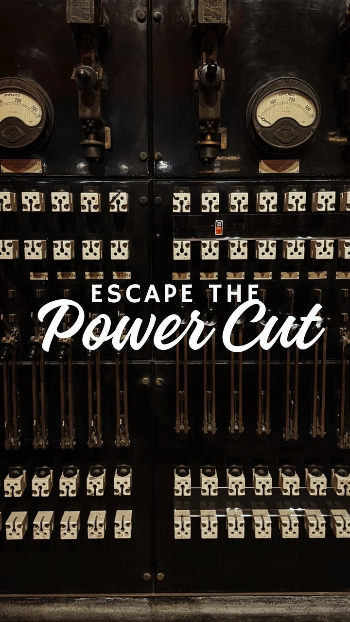 Escape Rooms creative ad: Power-cut pun paired with breaker imagery
