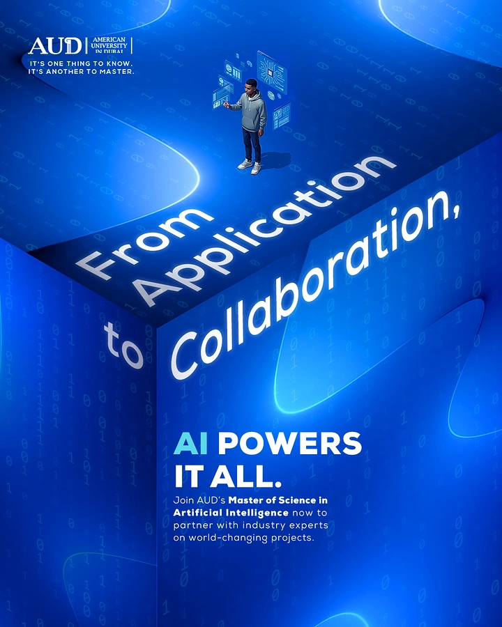 Universities & Colleges creative ad: Immersive AI collaboration visual metaphor
