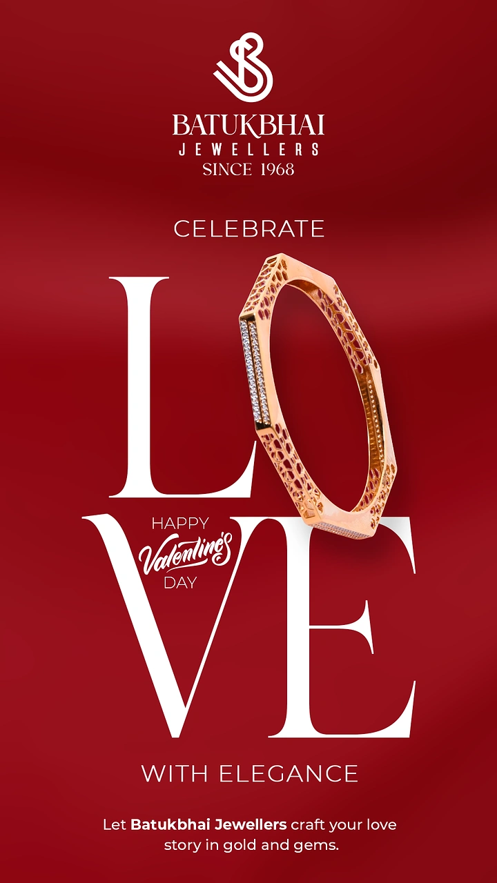 Valentine's Day creative ad: Octagonal rose-gold diamond bangle forming the O in LOVE
