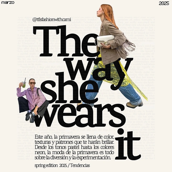 Media creative ad: Cut-out striding redhead in suede fringe jacket and a crouching woman in striped shirt