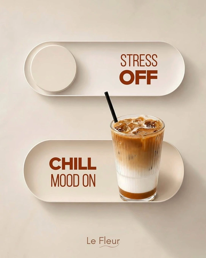 Soft Drinks & Beverages creative ad: Iced latte sitting in a 3D toggle-switch tray