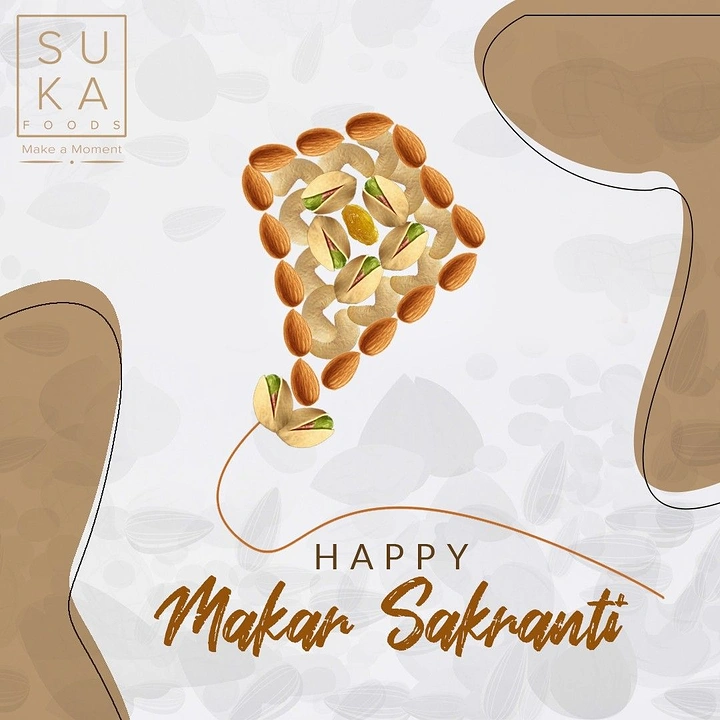 Makar Sankranti creative ad: Kite made of arranged almonds, cashews and pistachios