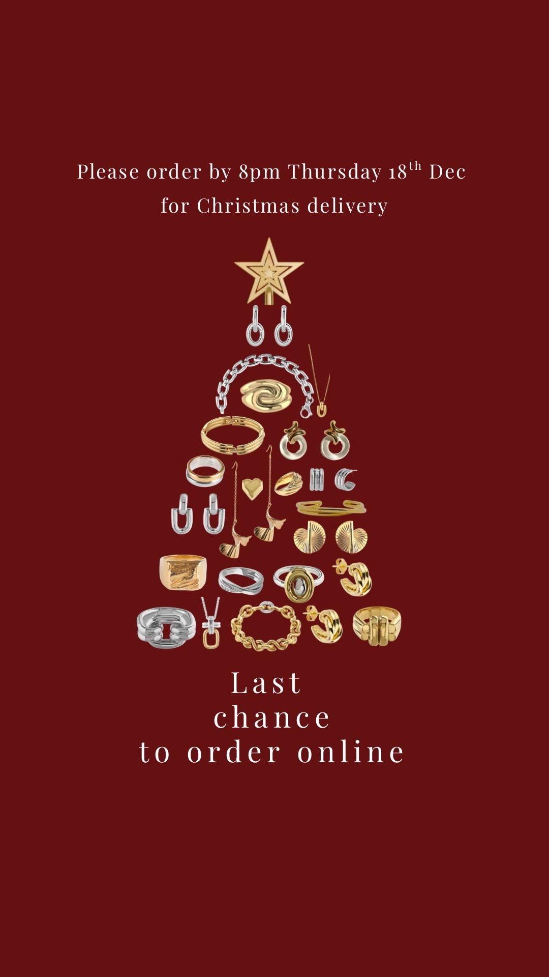 Gold and silver jewellery pieces arranged into a Christmas tree