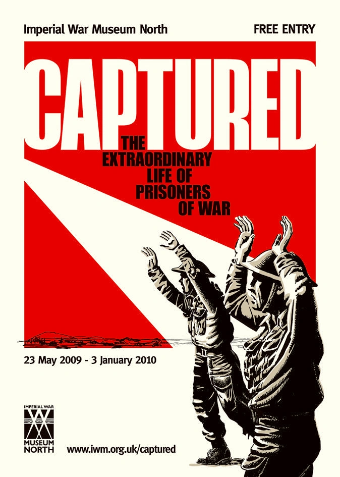 Museums & Art Galleries creative ad: Illustrated prisoners of war raising their hands
